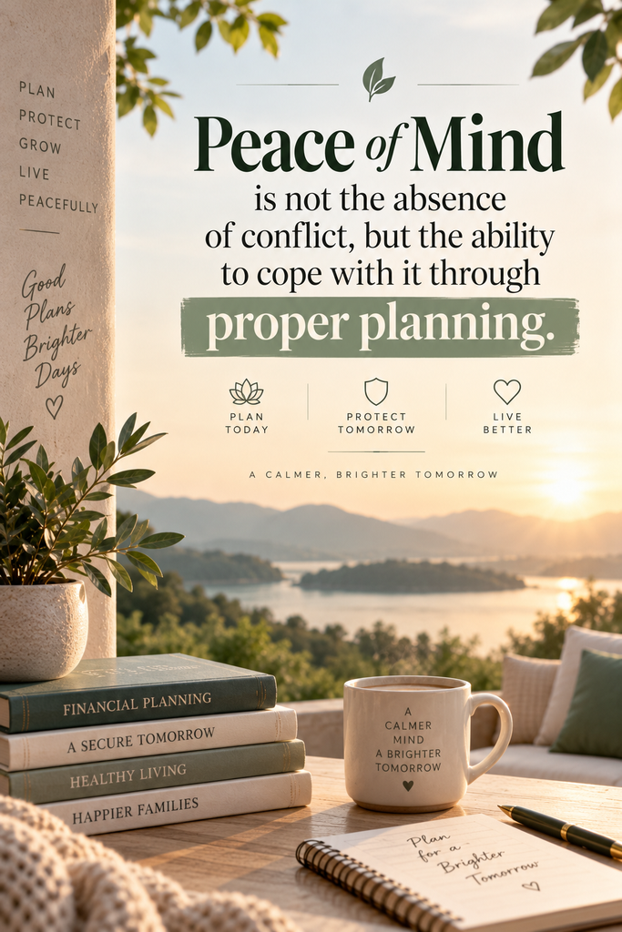 A peaceful pastel graphic illustrating how financial security quotes and life insurance eliminate anxiety and bring mental peace.