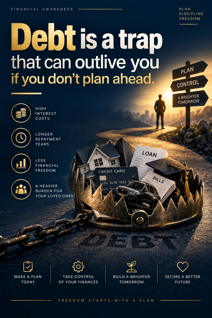 A professional corporate-style pin explaining debt management, estate protection, and the importance of life insurance policies.