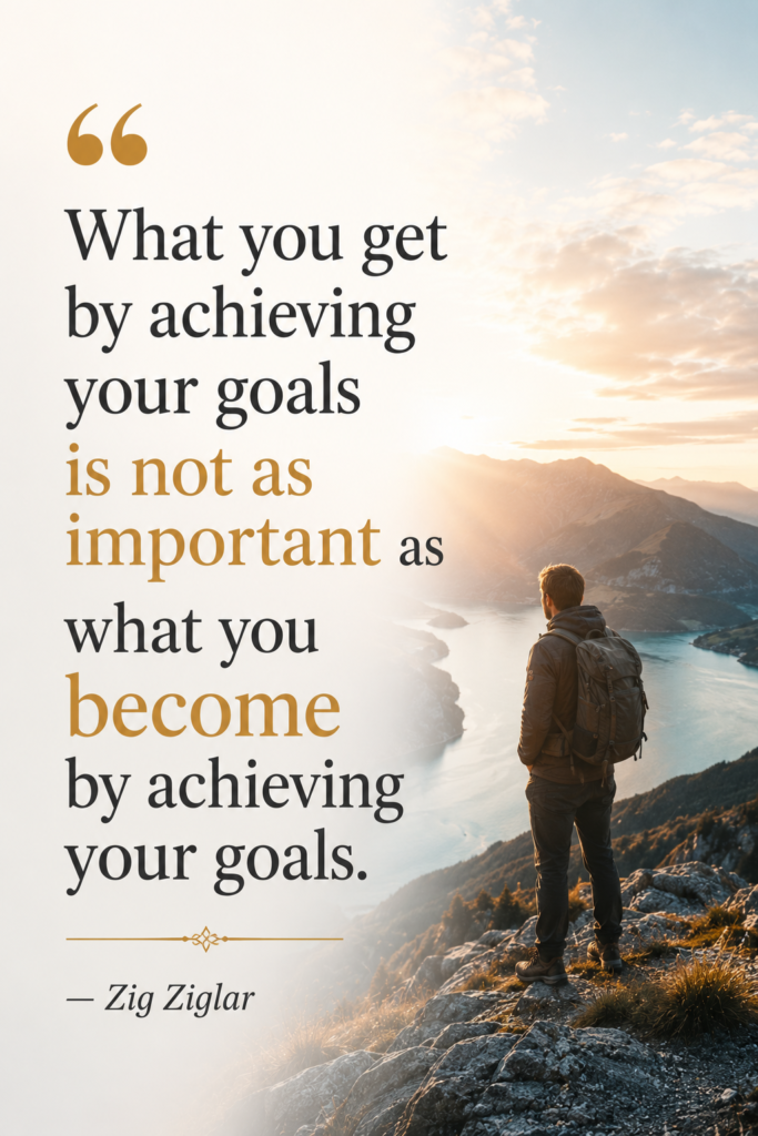 Vertical Pinterest pin featuring a clean, professional background layout for goal-setting quotes.