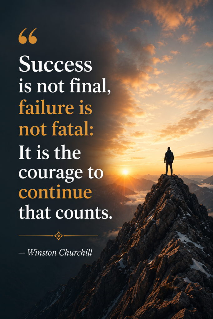 Vertical Pinterest pin with an inspiring mountain dawn background representing resilience.