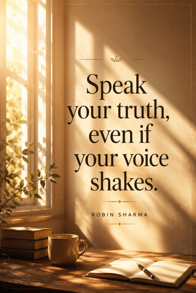 Motivational quote pin: "Speak your truth, even if your voice shakes." Empowering image for confidence and honesty.