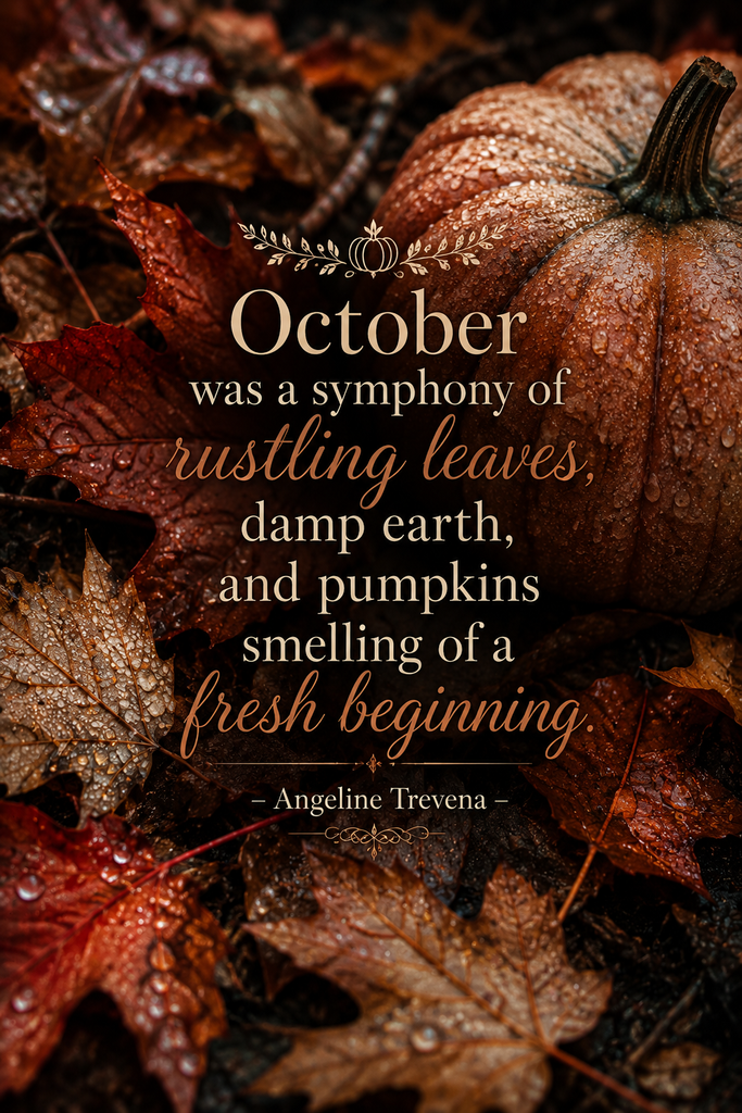 Macro shot of dewy autumn leaves and a rustic pumpkin representing the spooky season transition.