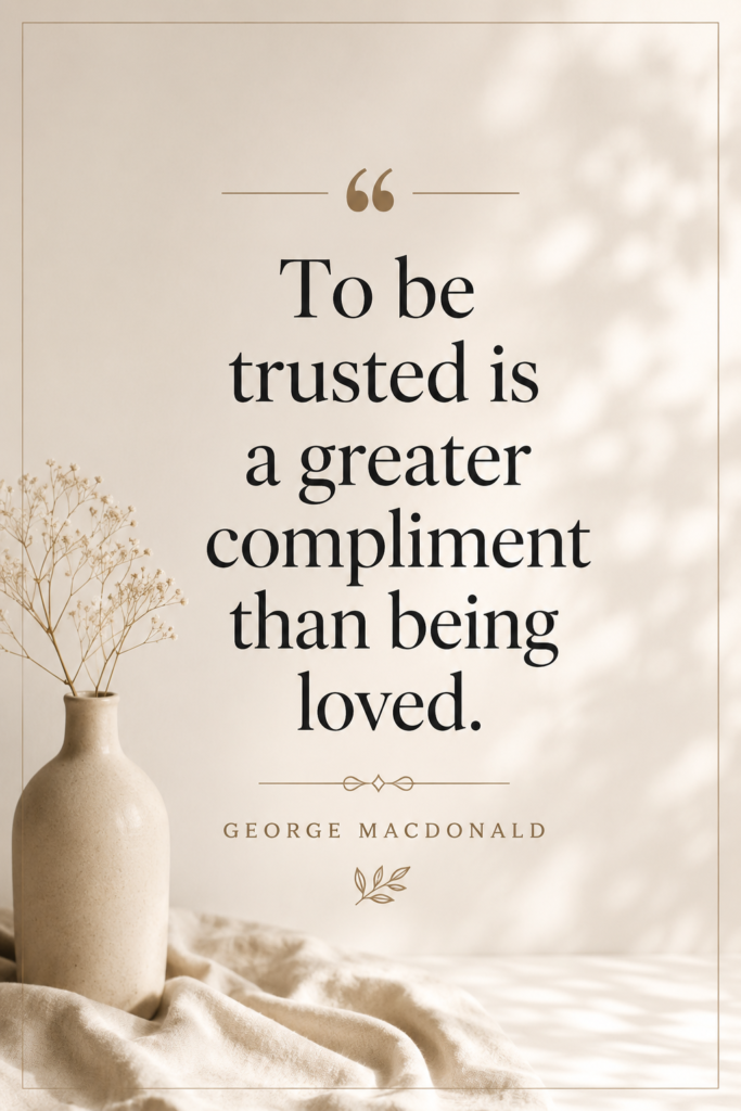 Elegant minimalist pin: "To be trusted is a greater compliment than being loved." Deep relationship insight.