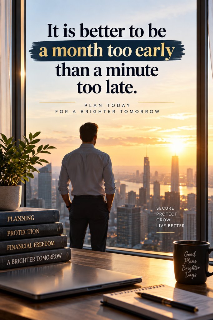 A time-sensitive lifestyle graphic emphasizing why delaying life insurance costs more and how smart planning saves money.