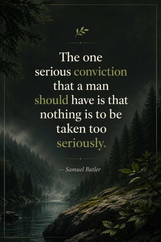Calm nature-inspired aesthetic graphic showcasing Samuel Butler's quote on mental detachment and resilience.