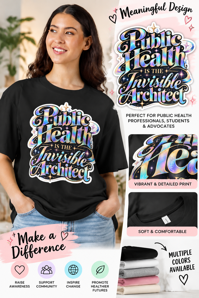 Celestial galaxy theme sticker reading "Public Health is the Invisible Architect".