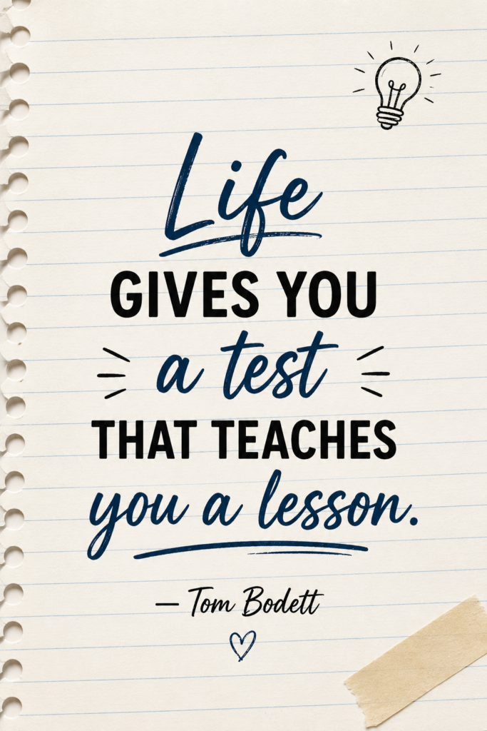 Minimalist notebook paper texture background featuring Tom Bodett's inspiring life lesson quote.