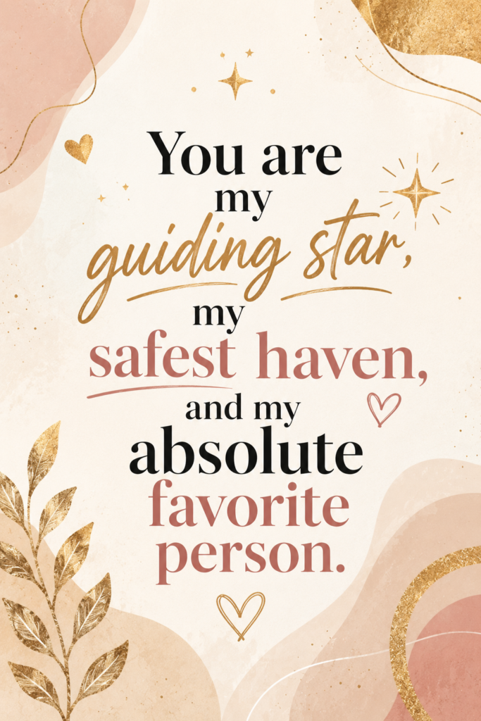 Bright modern vertical design with gold accents and a sweet birthday wish about a wife being a guiding star.