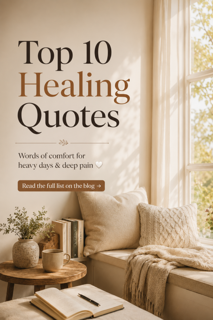 Aesthetic mental health pin featuring comforting nature scenery and text overlay for emotional healing quotes.