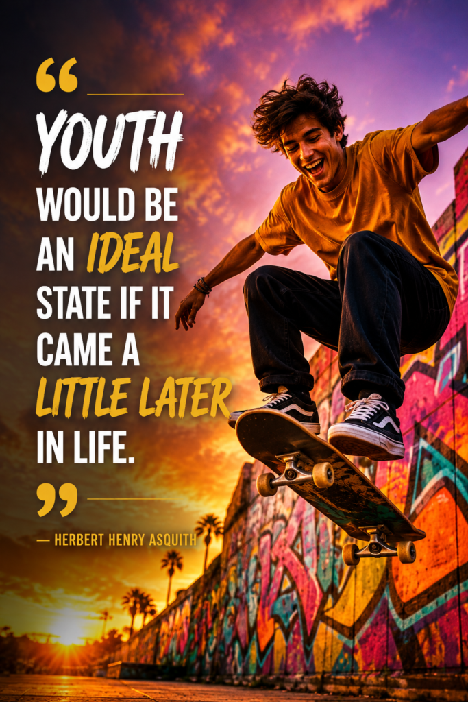 An energetic young person jumping against a colorful urban sunset background, capturing the raw energy of youth.