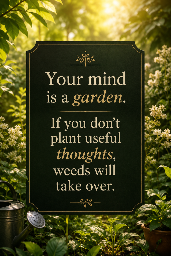 Aesthetic botanical background with a self motivational quote about tending to your mind like a garden.