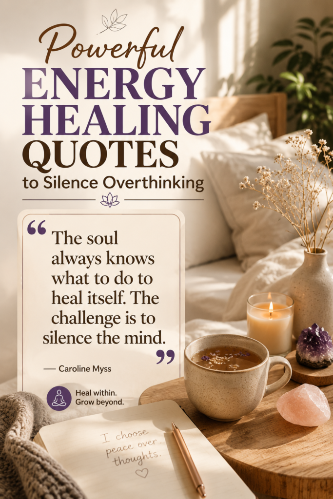 Minimalist aesthetic background featuring top energy healing quotes for mental clarity and inner peace.