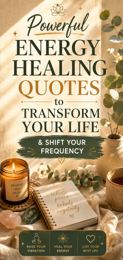 Aesthetic minimalist wellness setup showcasing powerful energy healing quotes to transform your life and find inner peace.