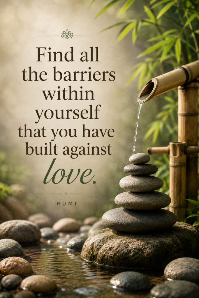 Balanced zen stones representing inner barriers and energy healing quotes for emotional release.
