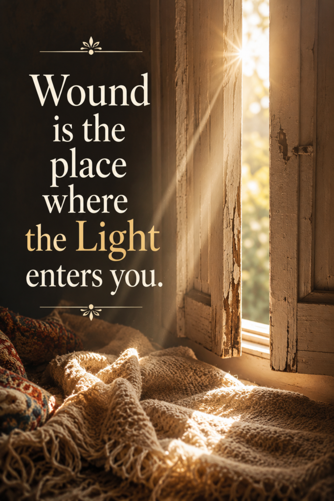 Sunlight streaming through a window symbolizing energy healing quotes about inner light and emotional wounds.