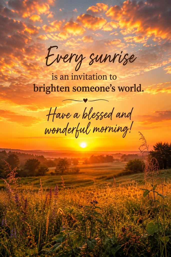 A vibrant, colorful sunrise over a quiet horizon with open fields reflecting golden morning light.