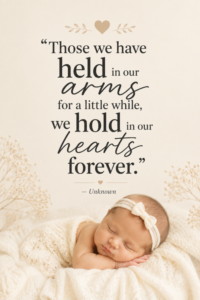 Clean ivory Pinterest pin displaying a classic comfort quote about baby loss.