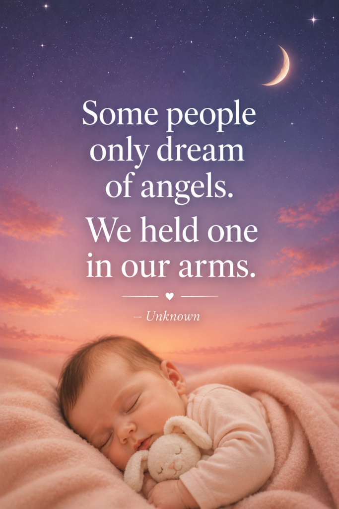 Twilight sky background pin featuring a touching baby death quote about angels.