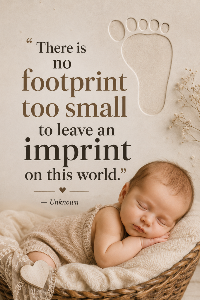 Cream and taupe aesthetic pin featuring a baby footprint design and a baby death quote.