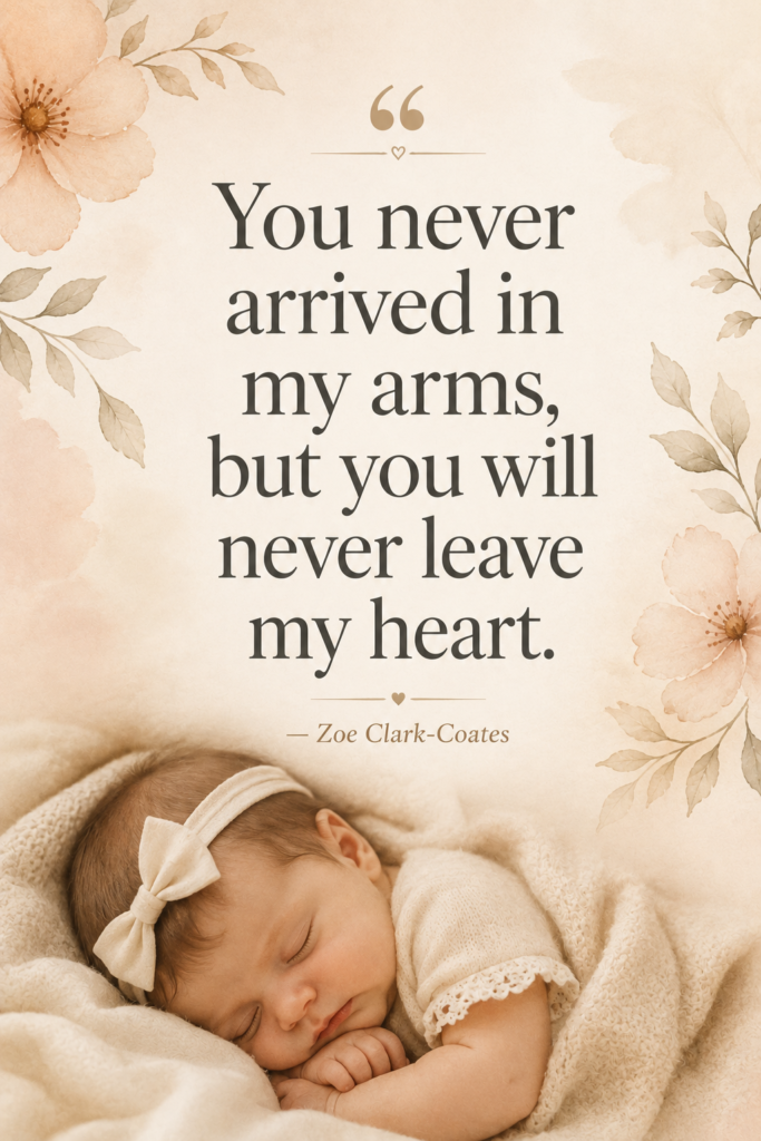 Minimalist warm beige Pinterest pin featuring a comforting baby death quote about miscarriage and loss.