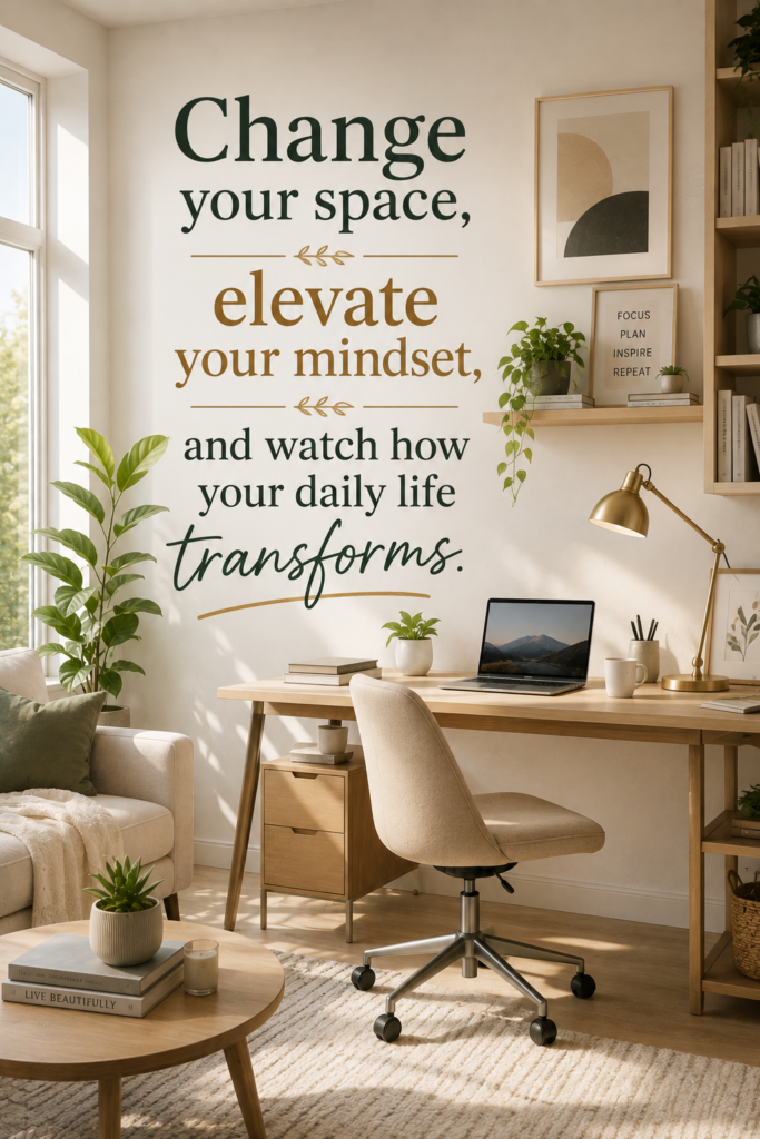 Clean, organized, and beautifully redesigned modern home office space with abundant natural light.