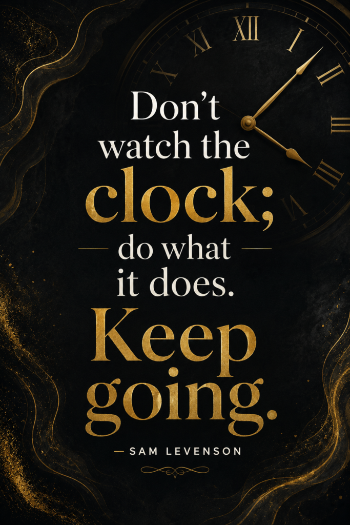Dark luxury aesthetic pin featuring movement quotes about time management and persistence.