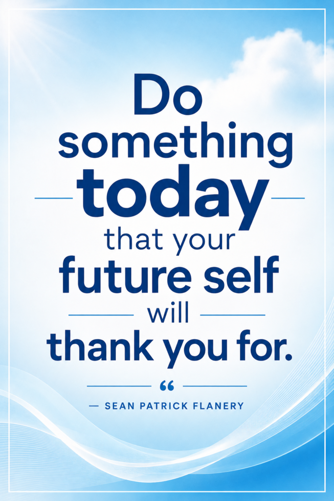 Clean blue gradient design highlighting movement quotes about investing in your future.
