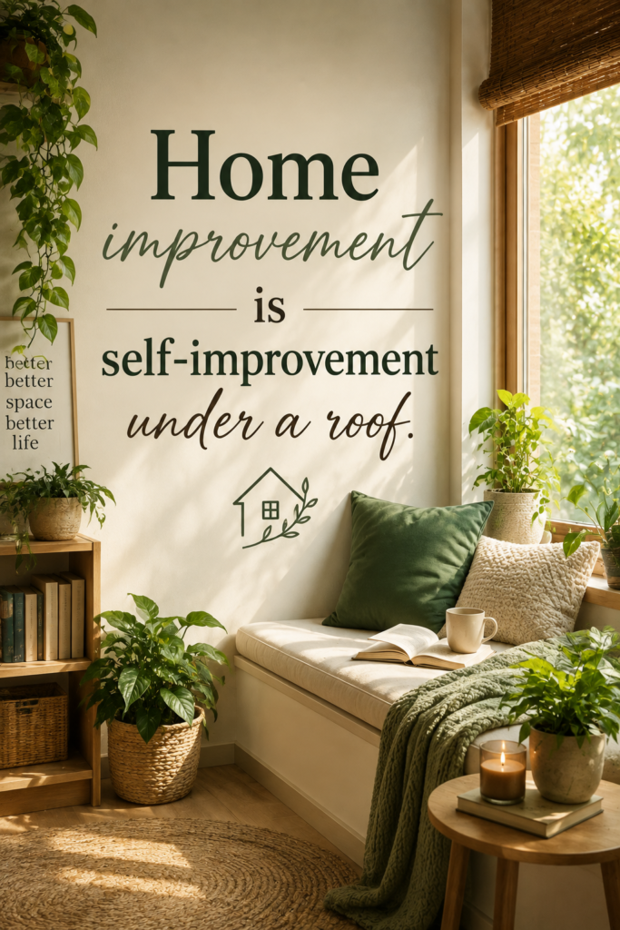 Peaceful, sunlit home study or reading nook designed for relaxation and personal growth.