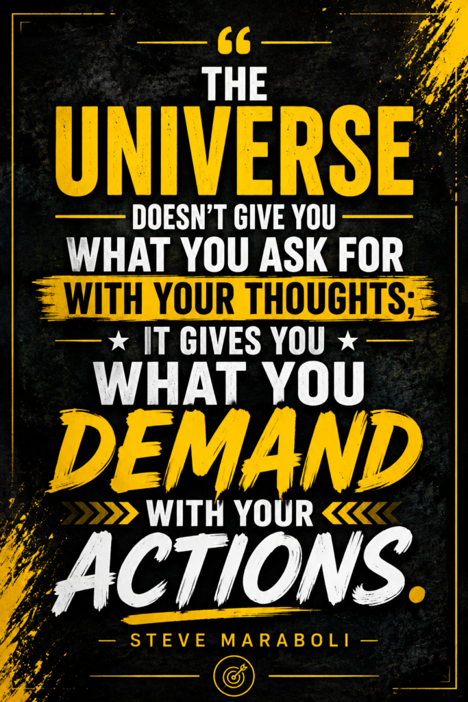 Bold dark design featuring Steve Maraboli's quote emphasizing that manifestation requires action.