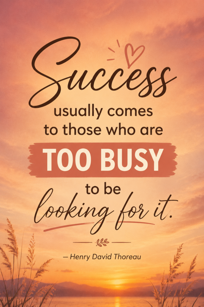 Sunset gradient aesthetic pin featuring success and movement quotes by Henry David Thoreau.