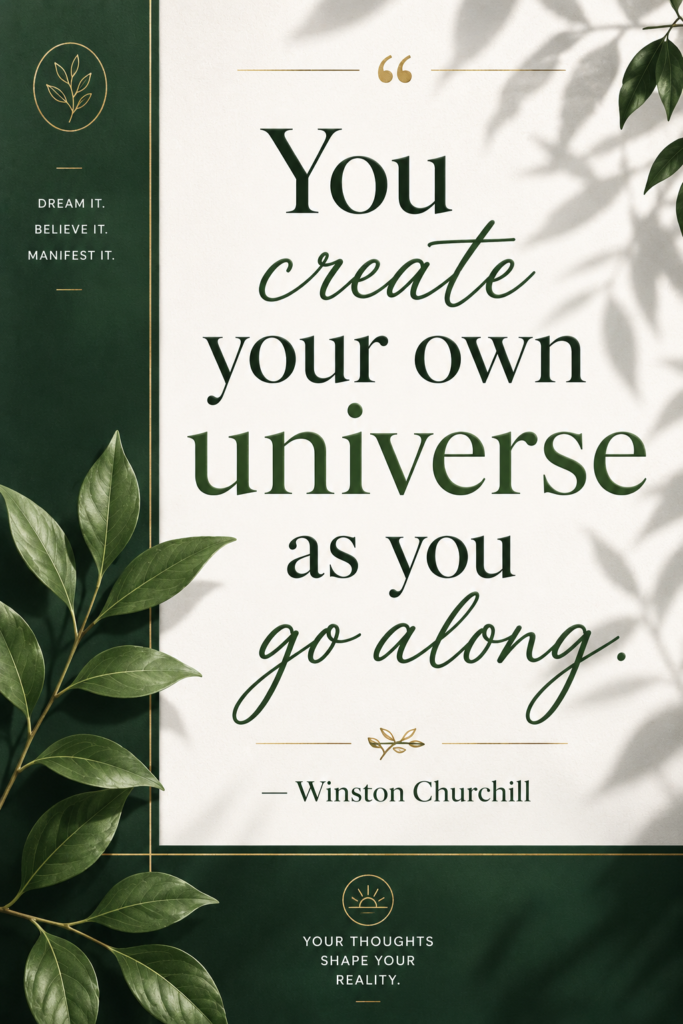 Editorial style quote graphic featuring Winston Churchill's motivational words on creating your own universe.