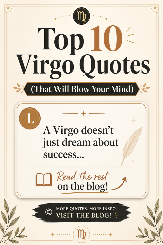Viral listicle Pinterest pin featuring a high-converting hook about the top 10 Virgo quotes and deep psychological insights.